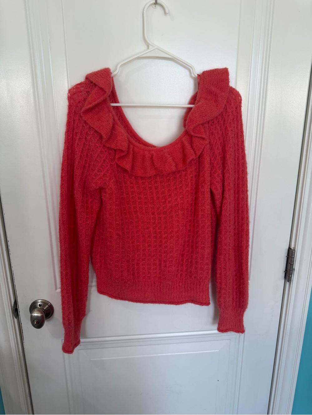 Coral Ruffle-Trim Women's Sweater